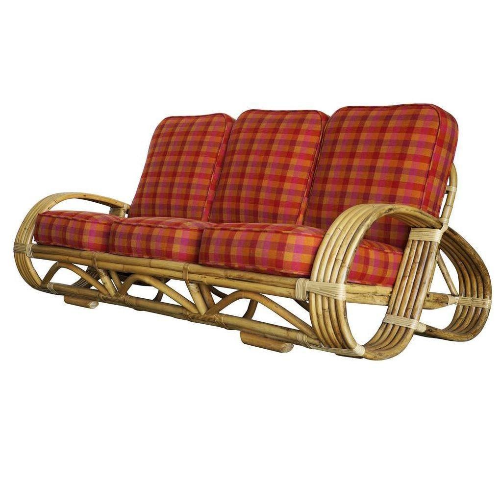 Restored Rare 5-Strand "Reverse Pretzel" Rattan Sofa & Lounge Chair Living Room - 10