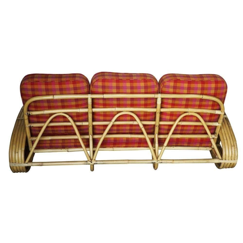 Restored Rare 5-Strand "Reverse Pretzel" Rattan Sofa & Lounge Chair Living Room - 11