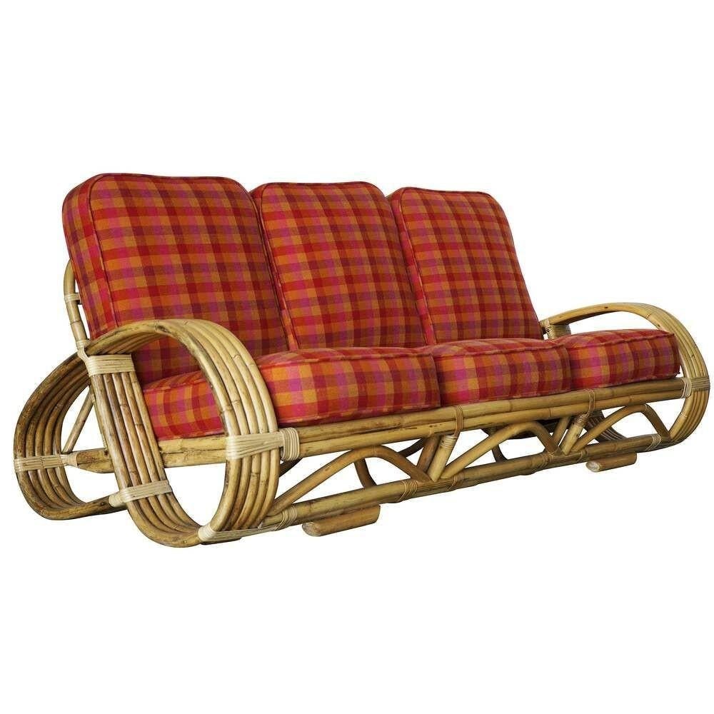 Restored Rare 5-Strand "Reverse Pretzel" Rattan Sofa & Lounge Chair Living Room - 8