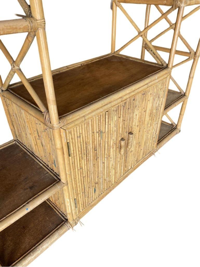 Restored Rattan Seven-Tier Display Shelf Wall Etagere Unit w/ Cabinet - 11