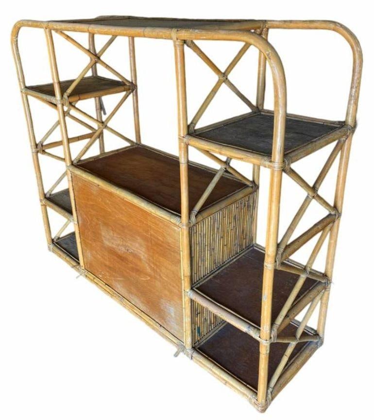 Restored Rattan Seven-Tier Display Shelf Wall Etagere Unit w/ Cabinet - 6