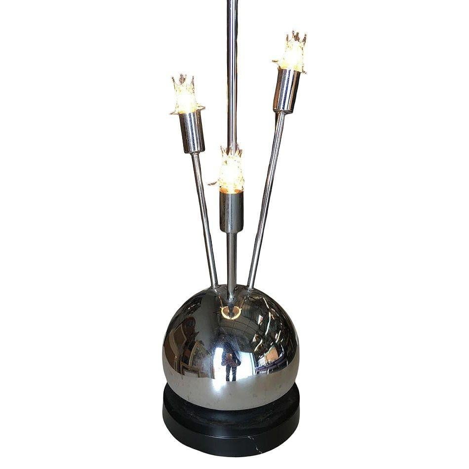 1970s Space Age Chrome Ball Table Lamp W/ Fours Lights, Attributed to Torino - 10