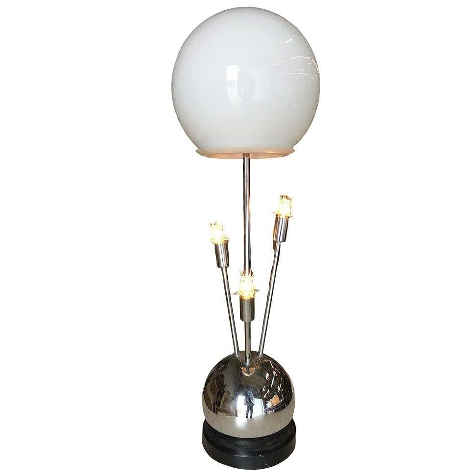 1970s Space Age Chrome Ball Table Lamp W/ Fours Lights, Attributed to Torino - 8