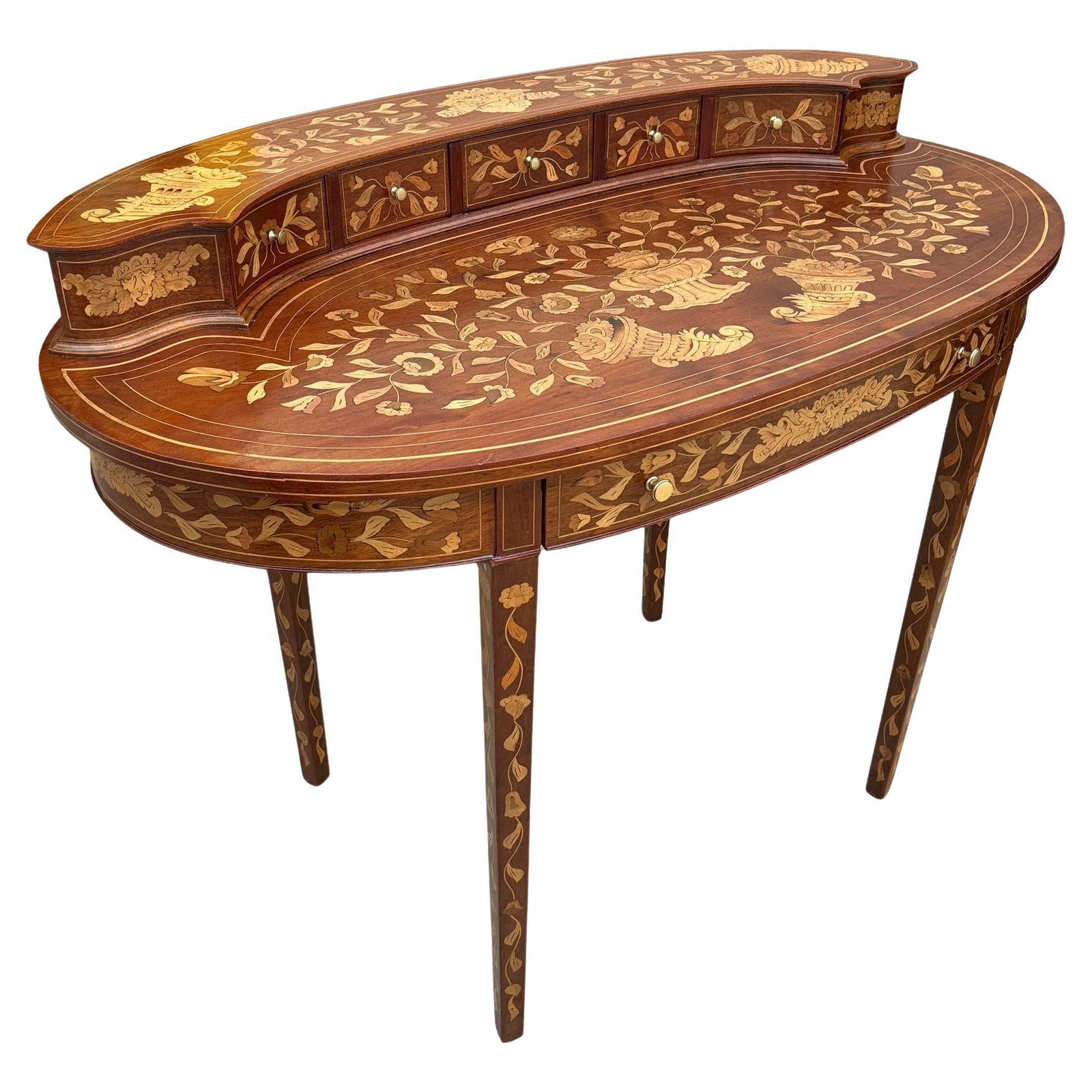 Late Victorian Dutch Marquetry Writing Desk w/ Inlaid Table Top - 7