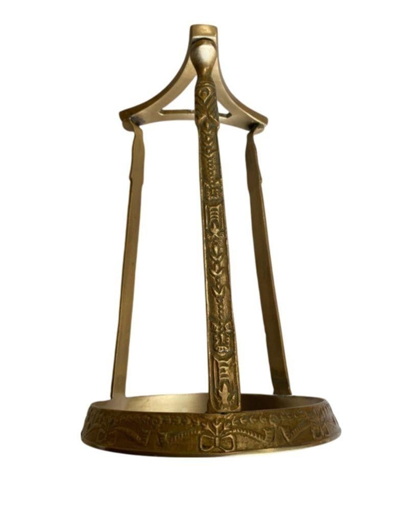 Art Nouvea Style Pair of Embossed Brass Crystal Orb and Pedistals - 11