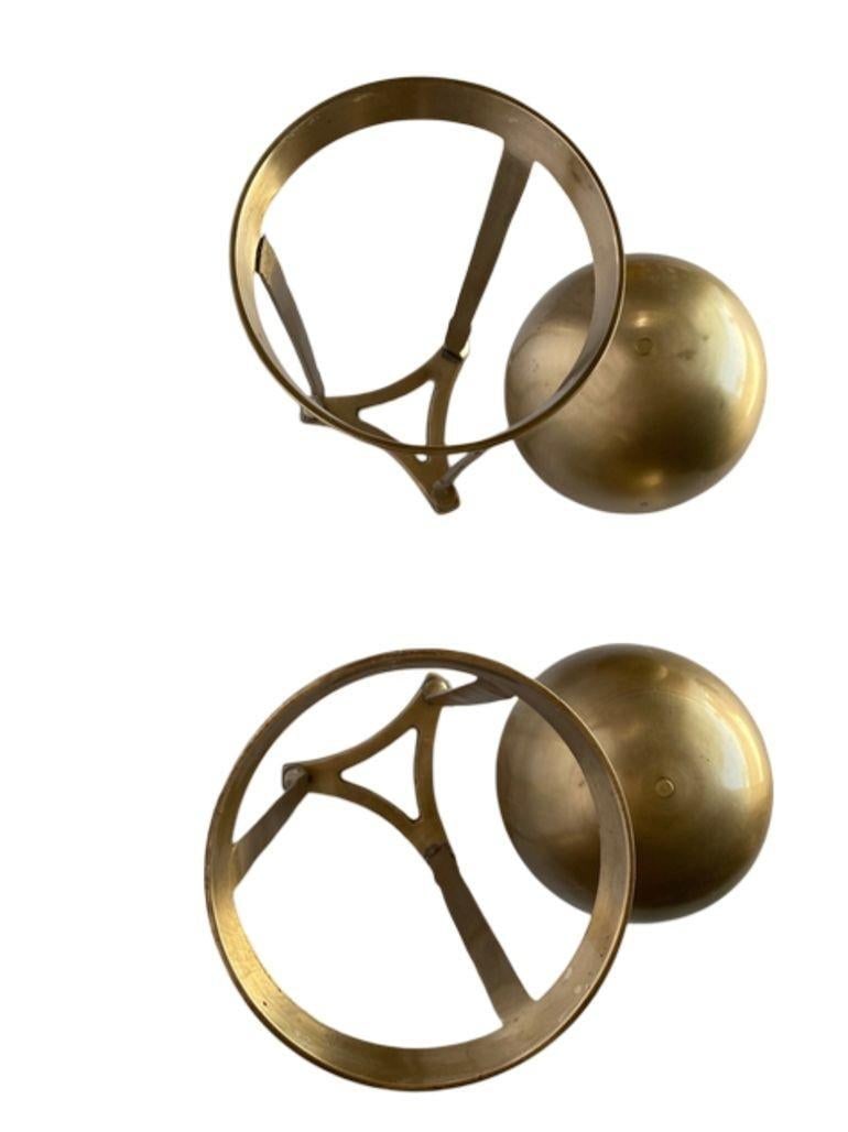 Art Nouvea Style Pair of Embossed Brass Crystal Orb and Pedistals - 15