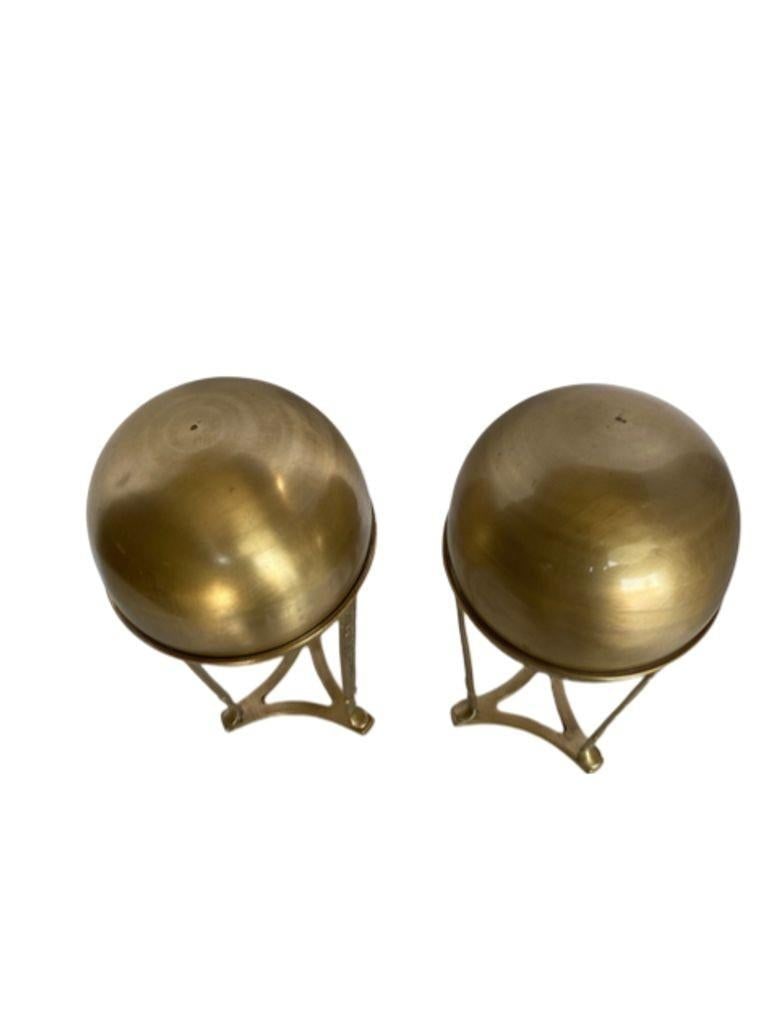 Art Nouvea Style Pair of Embossed Brass Crystal Orb and Pedistals - 4