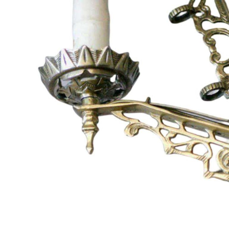 Art Deco Slat Glass Brass Dining Room Chandelier w/ Geometric Details - 9