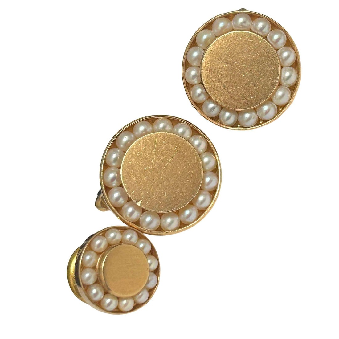 Round 14-Karat Pearl Cufflinks with Bullet Back Clasp and tie Pin - 17