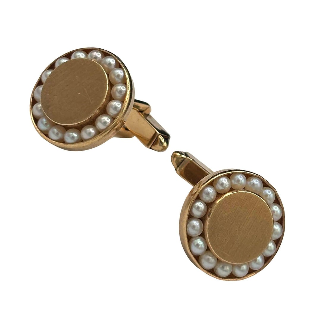 Round 14-Karat Pearl Cufflinks with Bullet Back Clasp and tie Pin - 19
