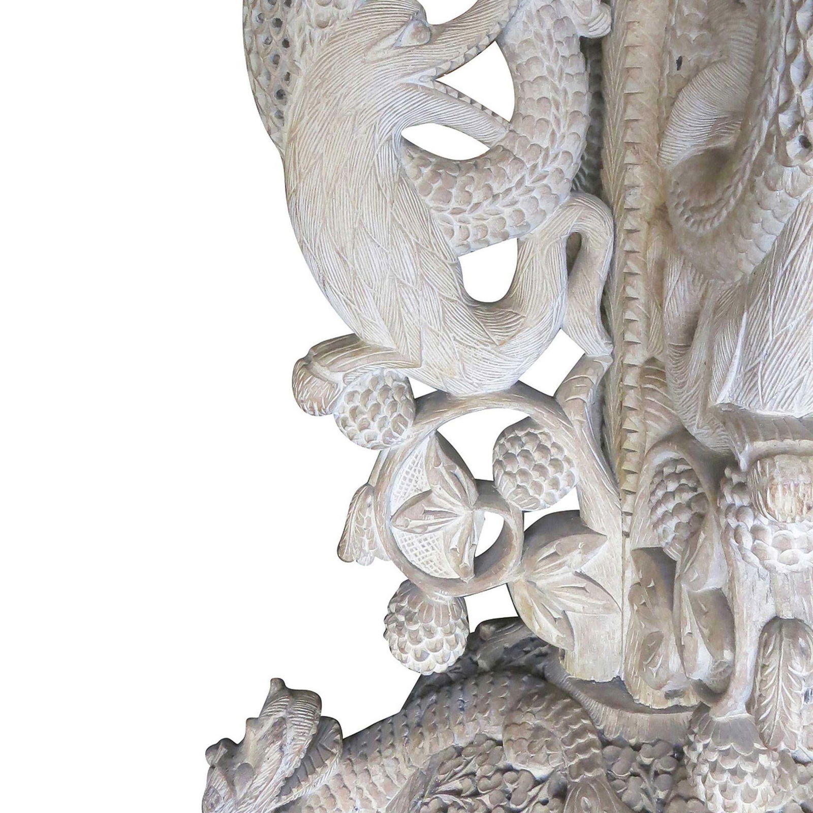 Large Hand Carved Burmese Dragon Pedestal Planter - 13