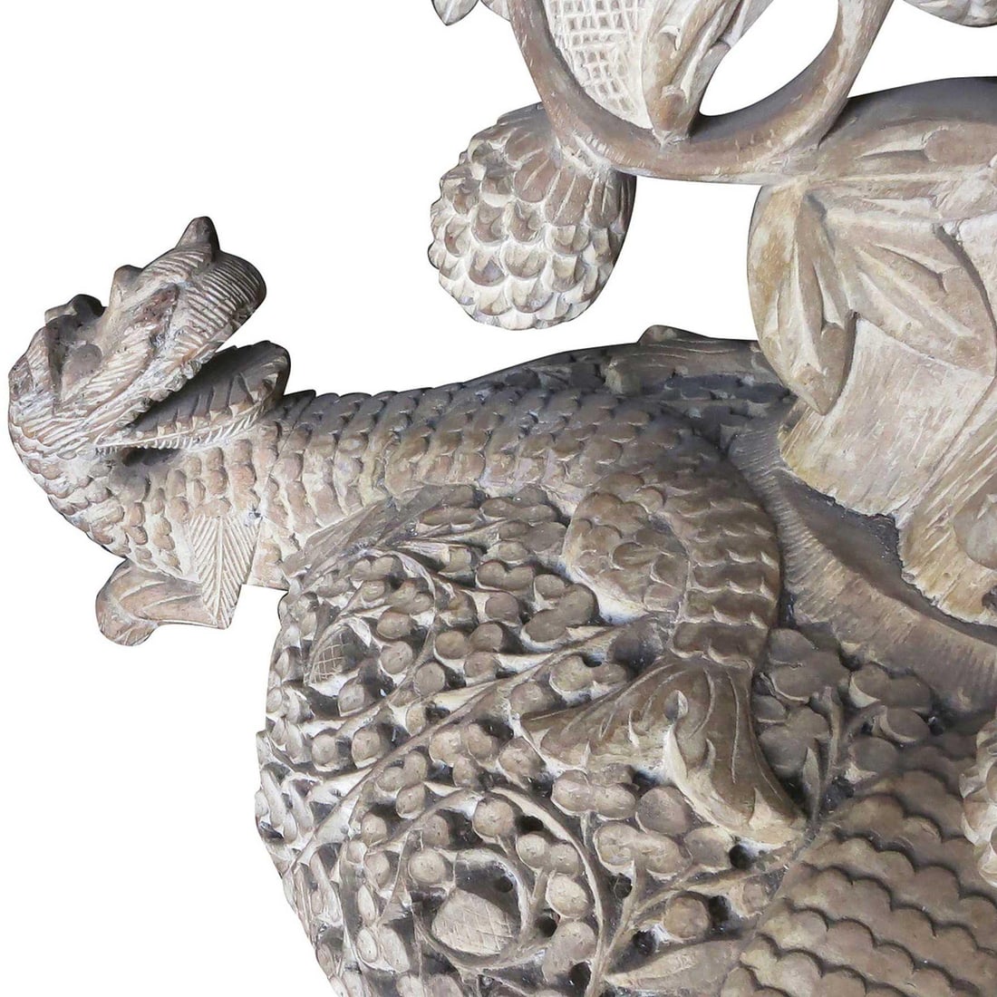 Large Hand Carved Burmese Dragon Pedestal Planter - 15