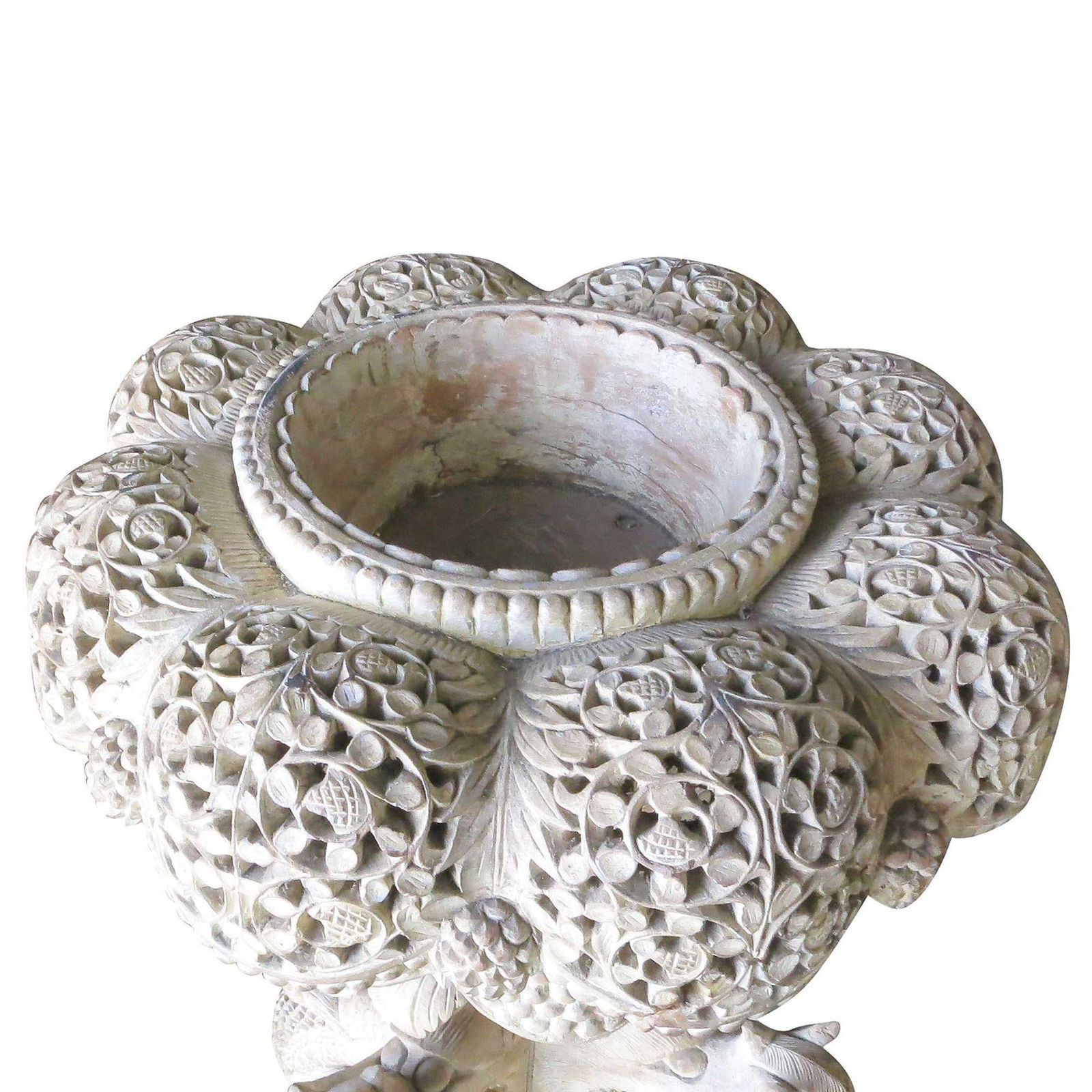 Large Hand Carved Burmese Dragon Pedestal Planter - 19