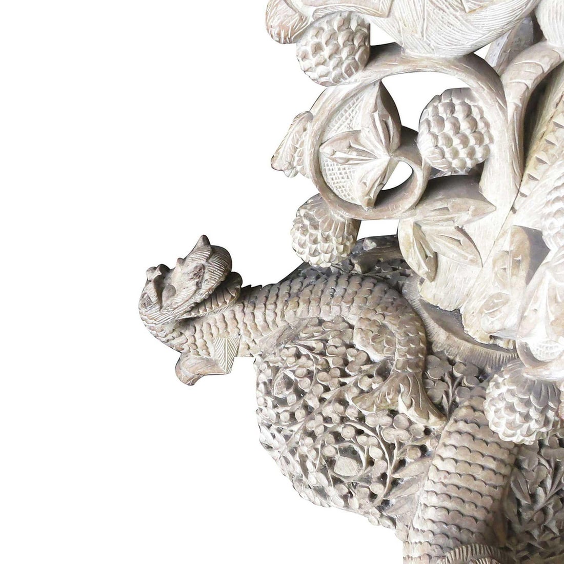 Large Hand Carved Burmese Dragon Pedestal Planter - 5