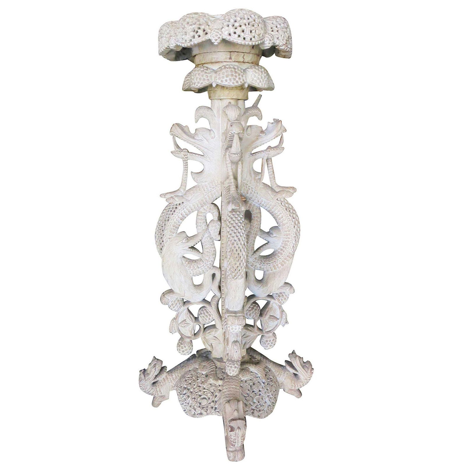 Large Hand Carved Burmese Dragon Pedestal Planter - 9