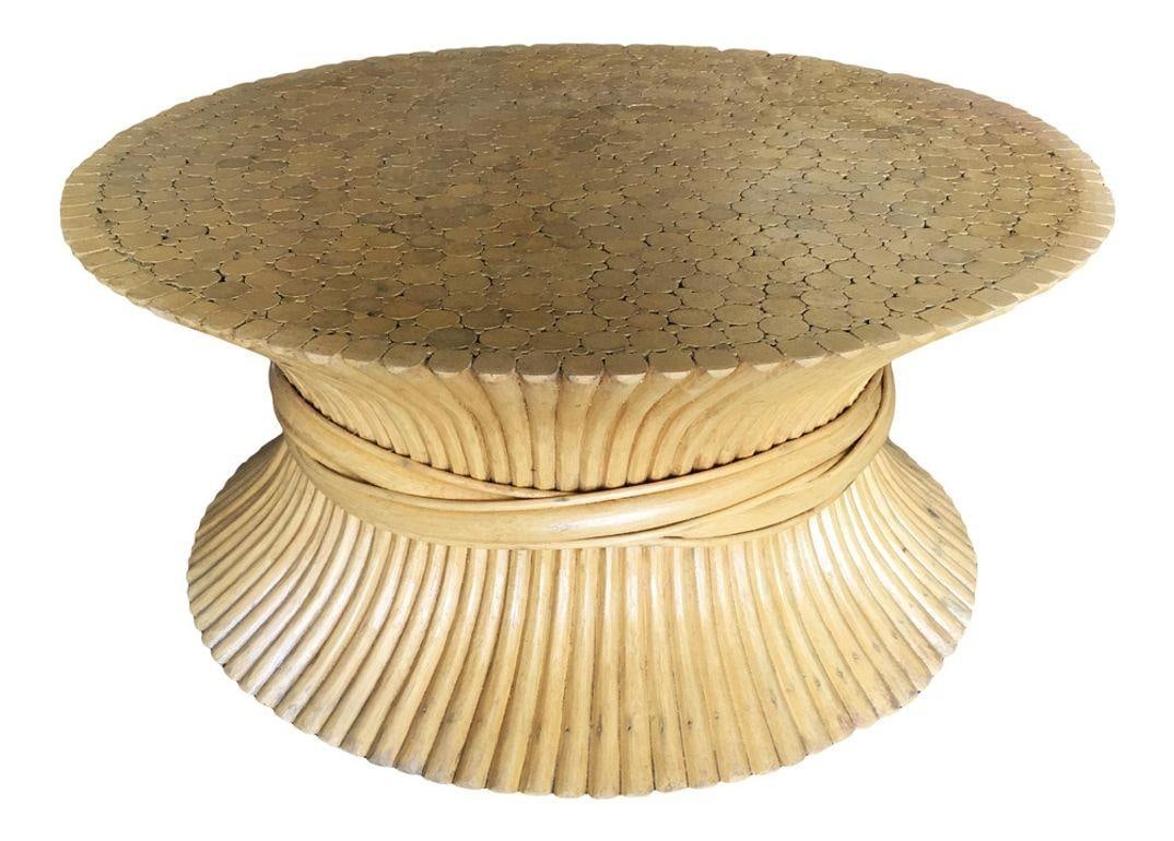 Restored Mcguire Corseted Hour Glass Rattan Coffee Table and Side Tables Set - 17