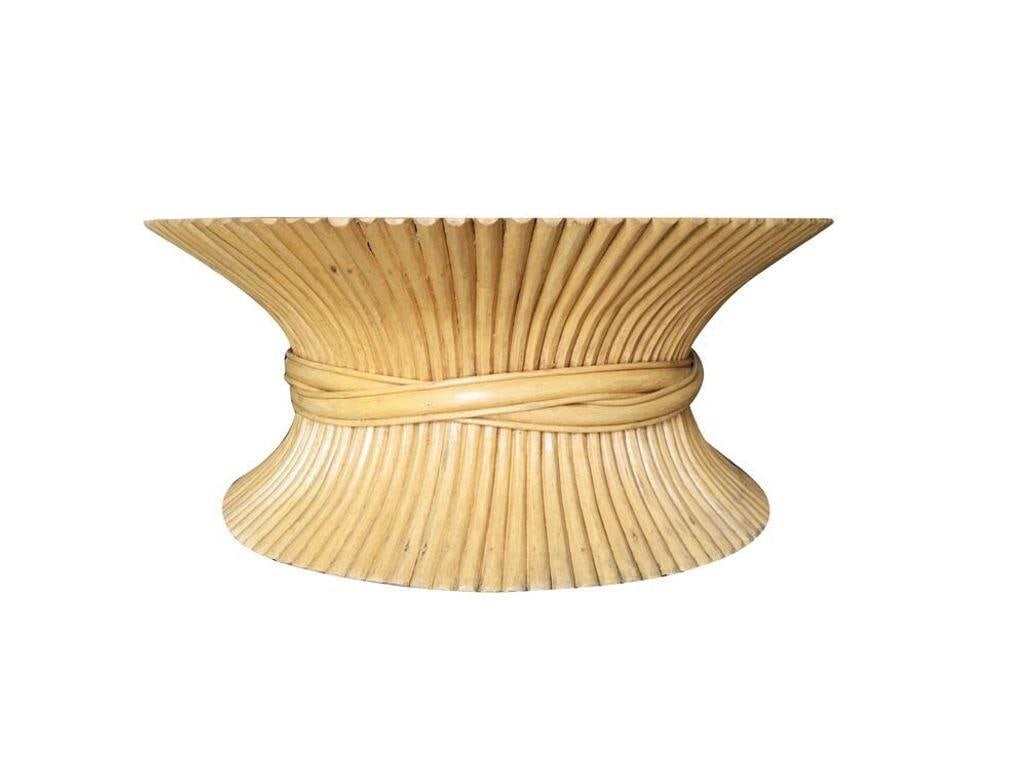 Restored Mcguire Corseted Hour Glass Rattan Coffee Table and Side Tables Set - 9