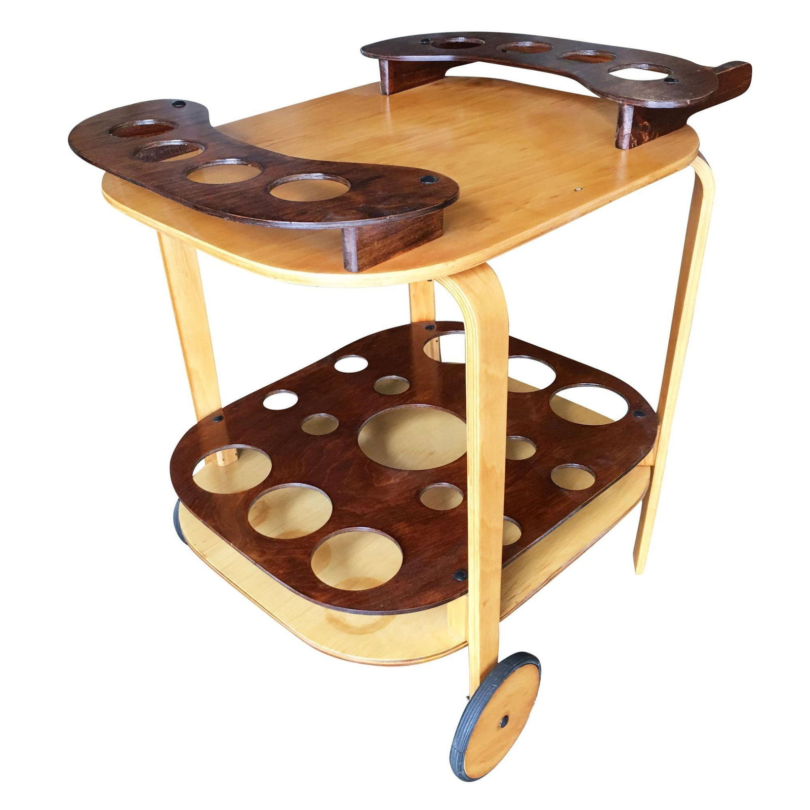 Midcentury Bent Birch Plywood Two-Tone Bar Cart - 13