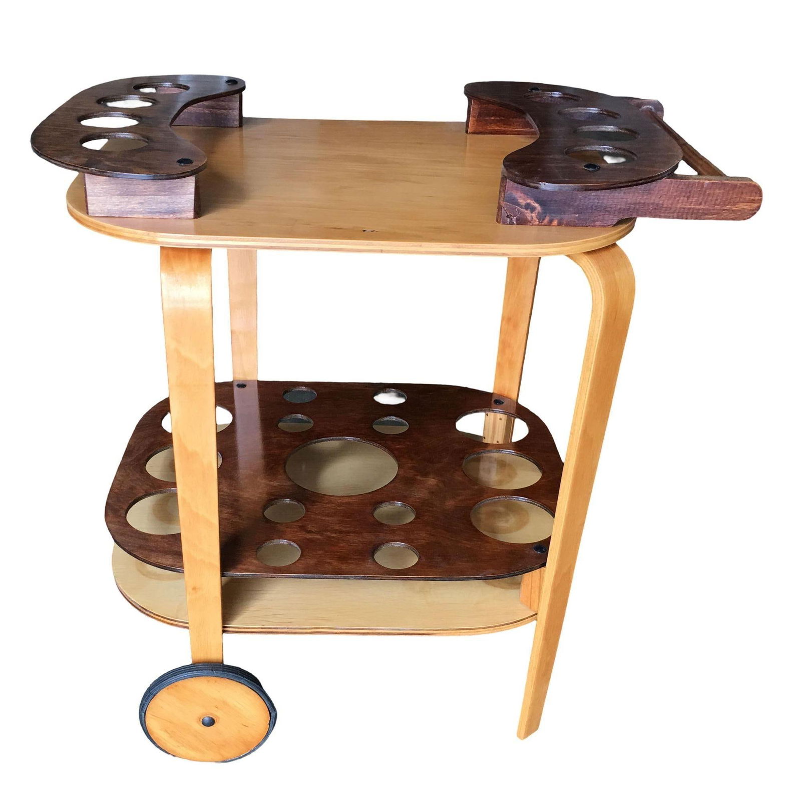 Midcentury Bent Birch Plywood Two-Tone Bar Cart - 18