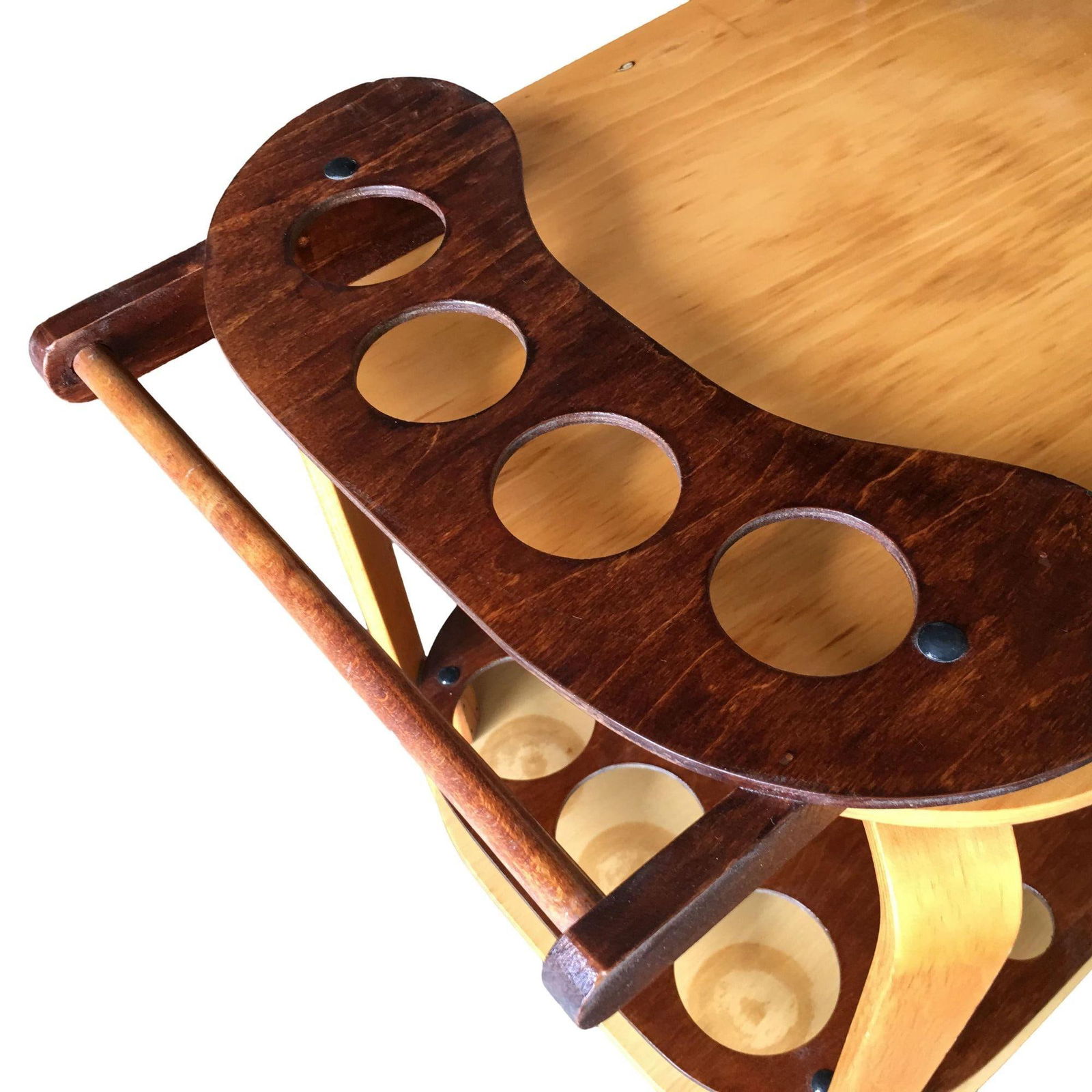 Midcentury Bent Birch Plywood Two-Tone Bar Cart - 4