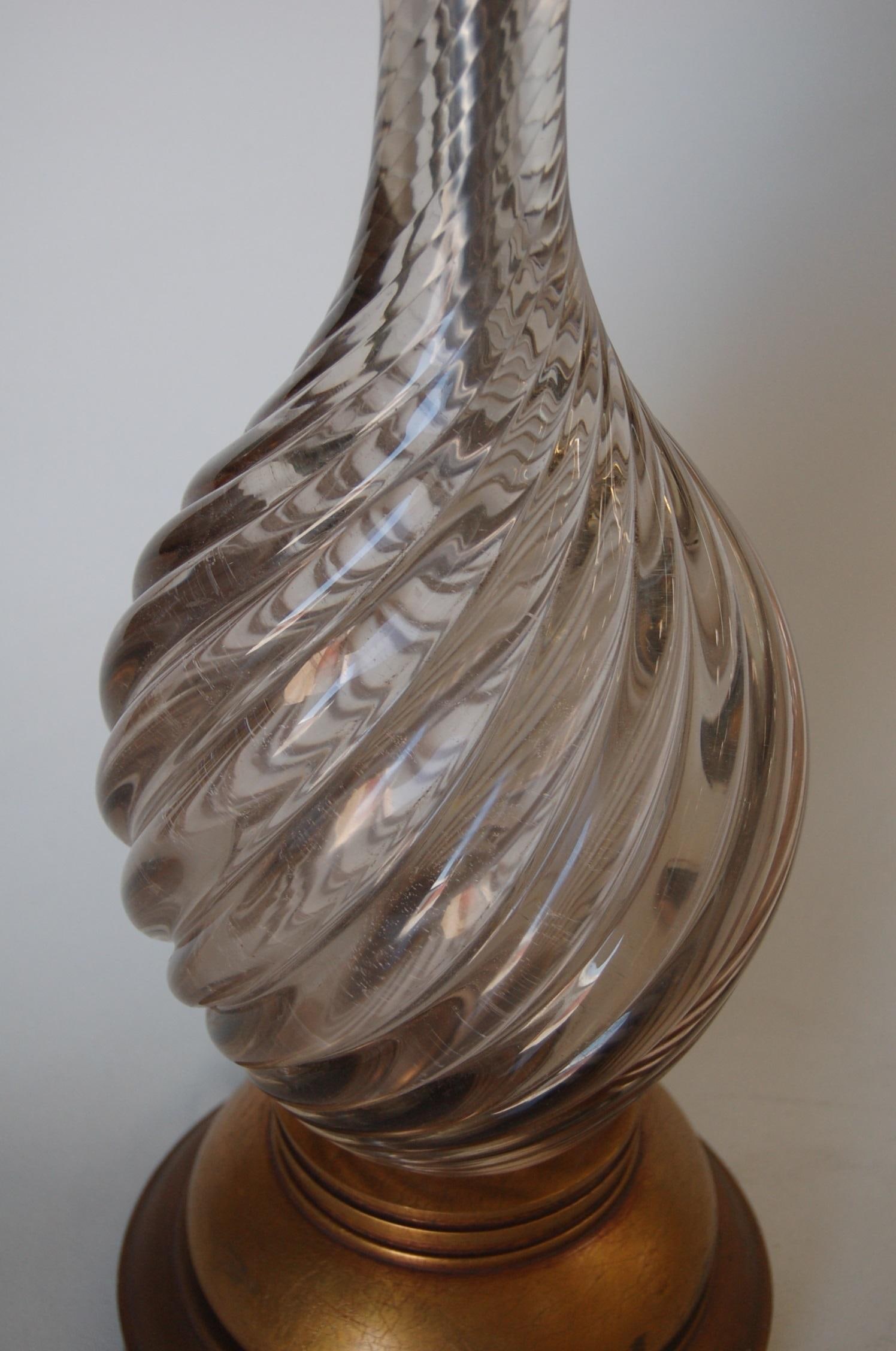 Italian Pink Metalic Swirled Murano Glass Table Lamp on Gold Wood Base - 14