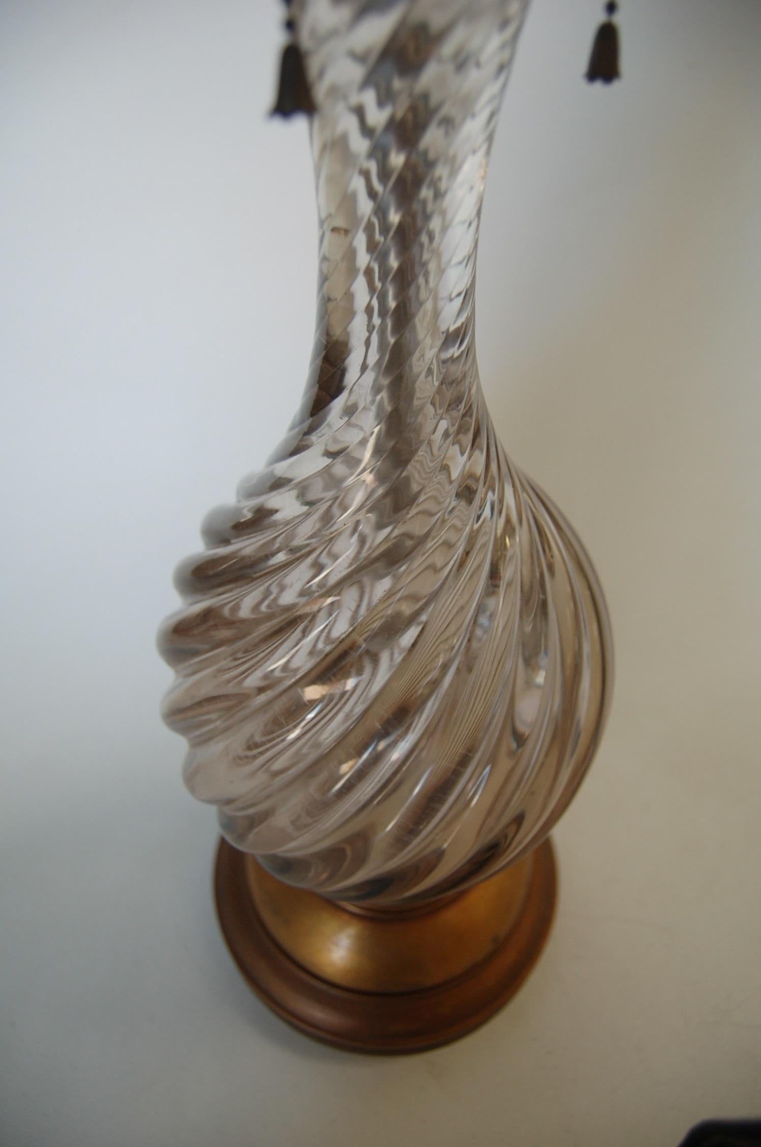 Italian Pink Metalic Swirled Murano Glass Table Lamp on Gold Wood Base - 17