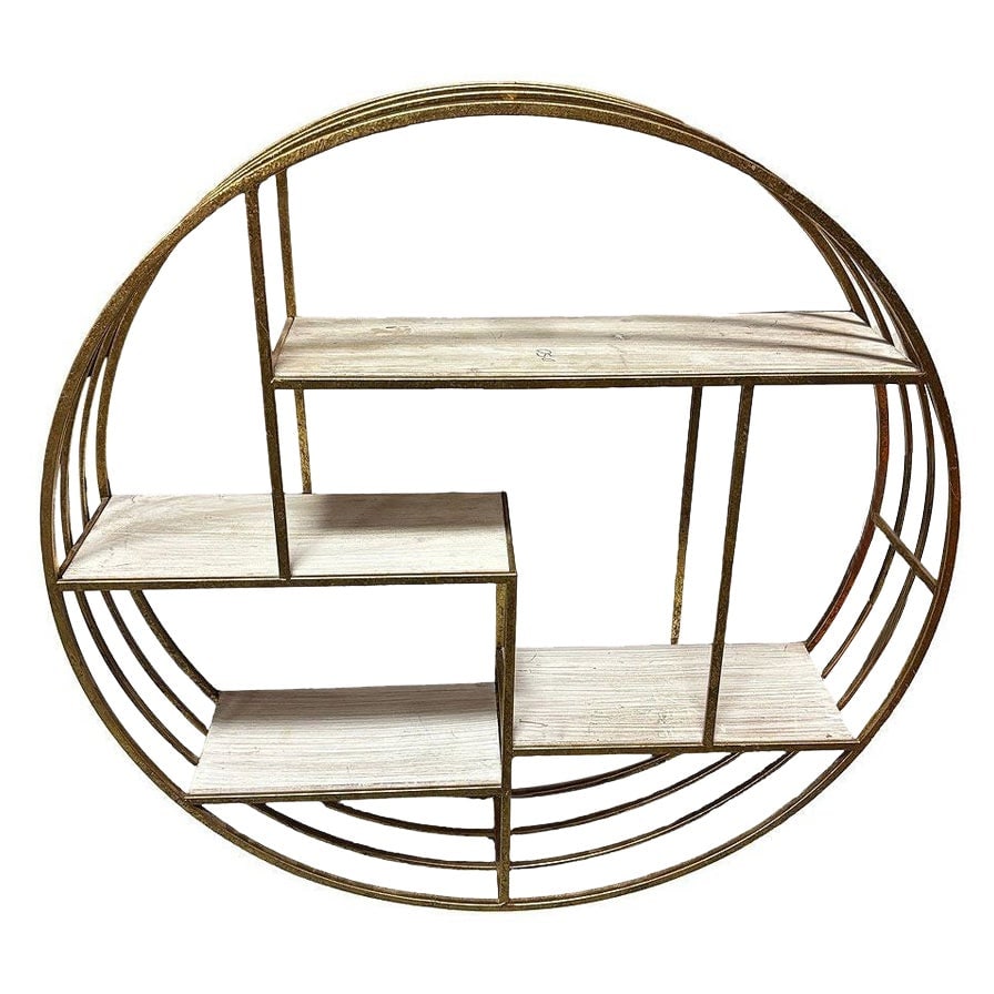 Mid-century Style 4-Tier Round Brass Colored Wall Hanging Shelf - 14