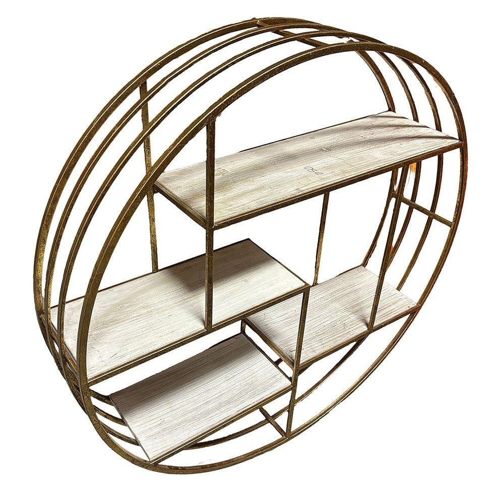 Mid-century Style 4-Tier Round Brass Colored Wall Hanging Shelf - 8