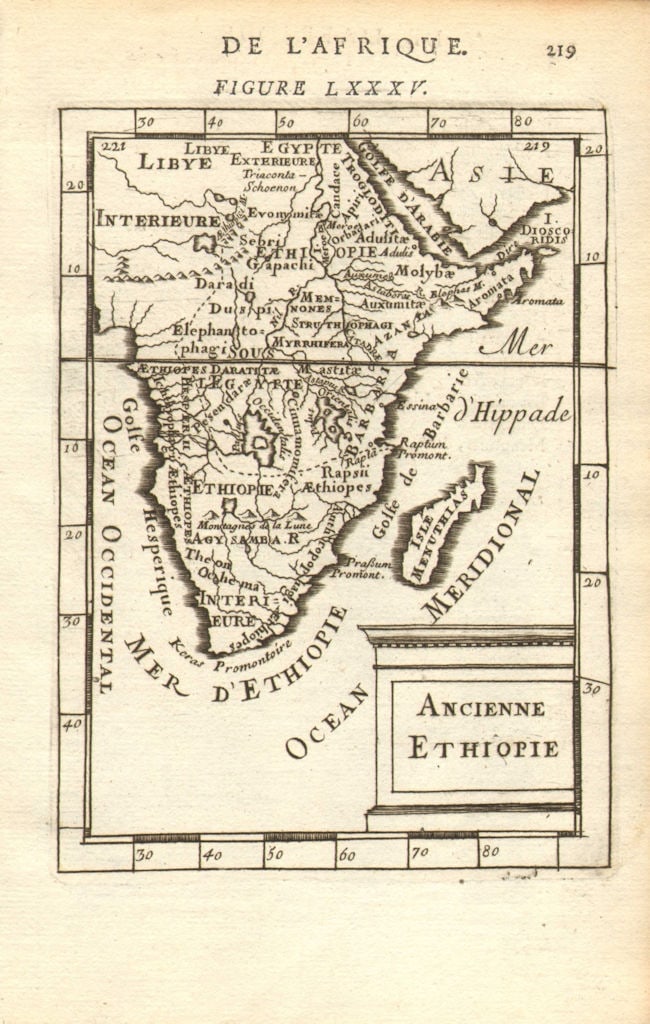 SUB-SAHARAN AFRICA. 'Ancienne Ethiopie'. Ancient Ethiopia. MALLET 1683 old map: Ancienne Ethiopie' (De L'Afrique). Central, Eastern & Southern Africa plus Madagascar by Mallet, Allain Manesson. Published 1683. Original 17th century copperplate map. Size 13 x 21 cm | 5.0 x 8.5