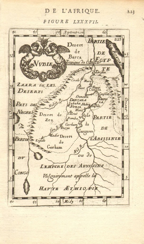 NUBIA. 'Nubie'. Nile Valley. Sudan Ethiopia Egypt. MALLET 1683 old antique map: Nubie' (De L'Afrique). Shows the Blue Nile, although it does not indicate its source in Lake Tana. It does not show the White Nile, the source of which was not discovered until the 19th century by Mal