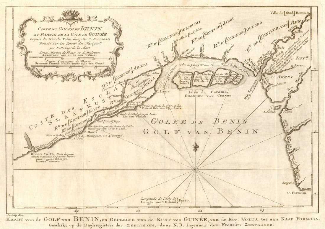 Carte du Golfe de Benin'. Bight of Benin. Nigeria Lagos BELLIN/SCHLEY 1748 map: Carte du Golfe de Bénin, et Partie de la Côte de Guinée, depuis la Rivière de Volta jusqu’au Cap Formosa [Map of the Bight of Benin, and part of the coast of Guinea, from the