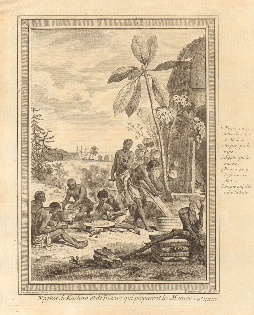 Guinea-Bissau. Negroes of Cacheu & Bissau preparing cassava. Manioc 1746 print (1 of 1)