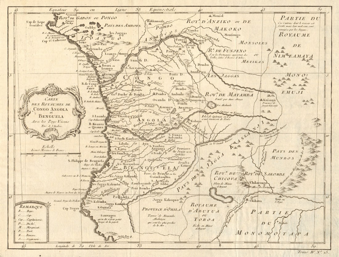 Carte des Royaumes de Congo, Angola et Benguela' & Gabon Africa BELLIN 1747 map (1 of 1)