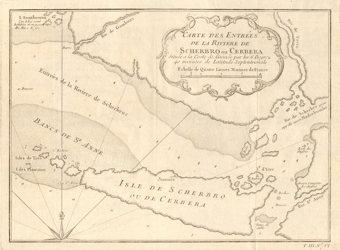Entrées de la riviere de Scherbro'. Sherbro river Sierra Leone. BELLIN 1747 map (1 of 1)