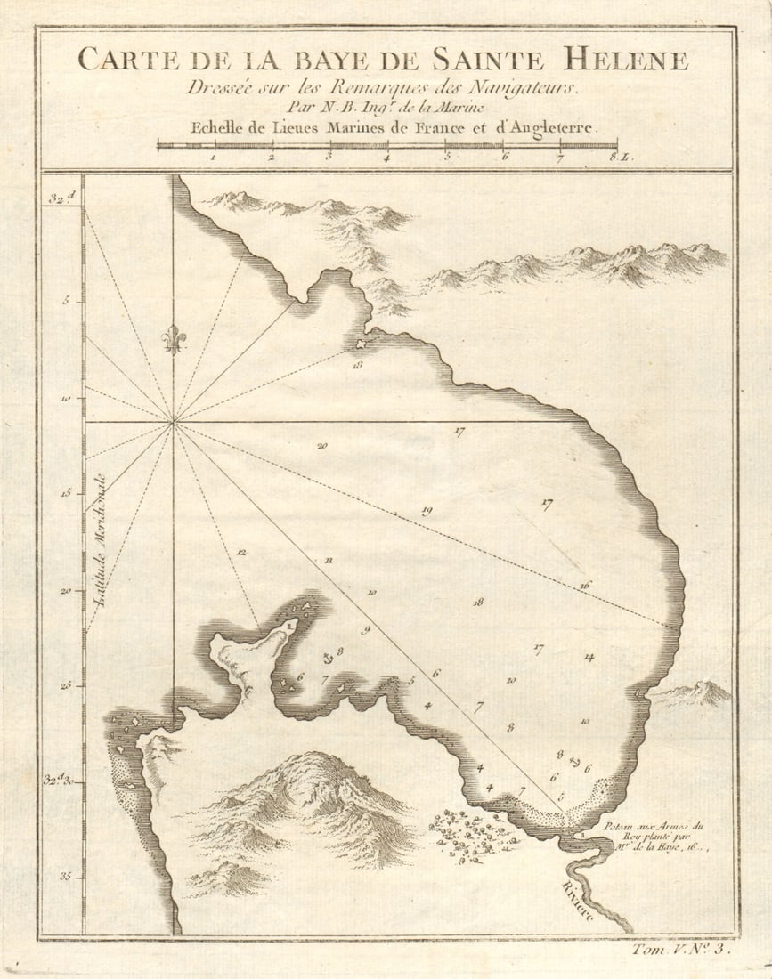 La Baye de Sainte Helene'. St Helena Bay, South Africa. BELLIN 1748 old map: Carte de la Baye de Sainte Helene, dressée sur les remarques des navigateurs. [Map of Saint Helena Bay, drawn on the observations of navigators] by Bellin, Jacques-Nicolas. Published 1748. Antiqu