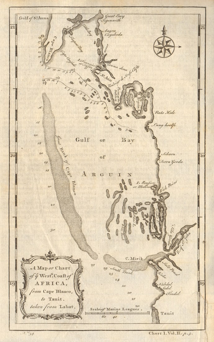 West coast of Africa from Cape Blanco… Arguin bay, Mauritania. LABAT 1745 map (1 of 1)