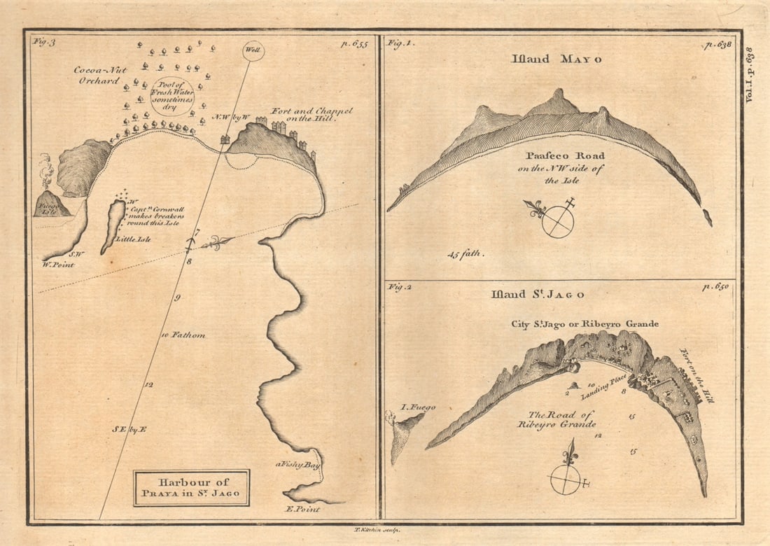 Cape Verde islands. Maio. Praia harbour, Santiago (St. Jago). KITCHIN 1745 map (1 of 1)