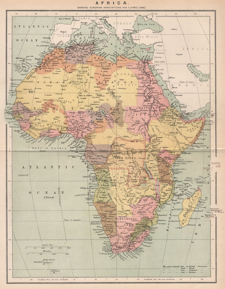 Africa. South Africa 1885 old antique vintage map plan chart: Africa'. Engraved for Élisée Reclus. Published 1885. Antique colour map. Size 32 x 25 cm | 12.5 x 9.5 inches. Condition: Good; suitable for framing. Please check the scan for any blemishes p