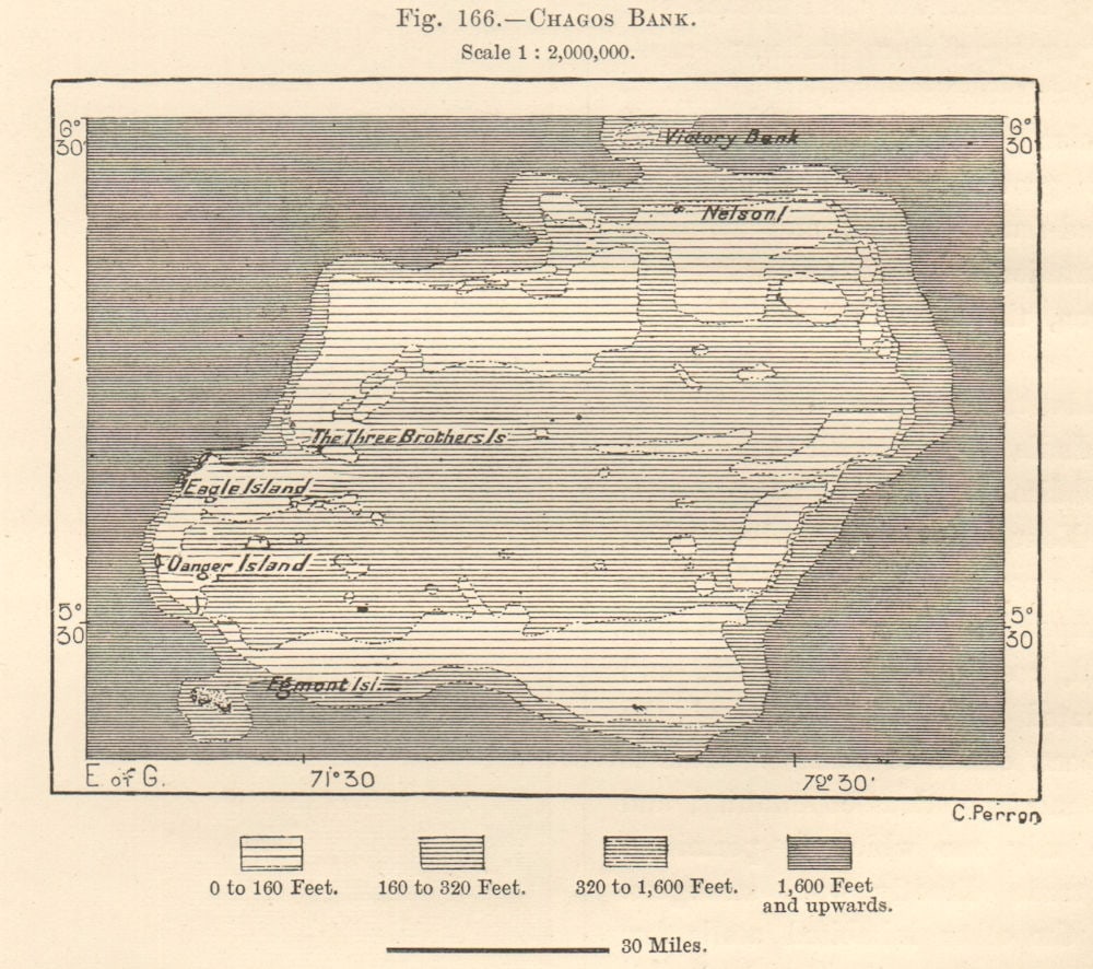 Great Chagos Bank. British Indian Ocean Territory. Eagle Danger. Sketch map 1885: Chagos Bank' by Reclus, Élisée. Published 1885. Antique engraved sketch map. Size 10 x 12 cm | 4.0 x 4.5 inches. Condition: Good; suitable for framing. Please check the scan for any blemishe