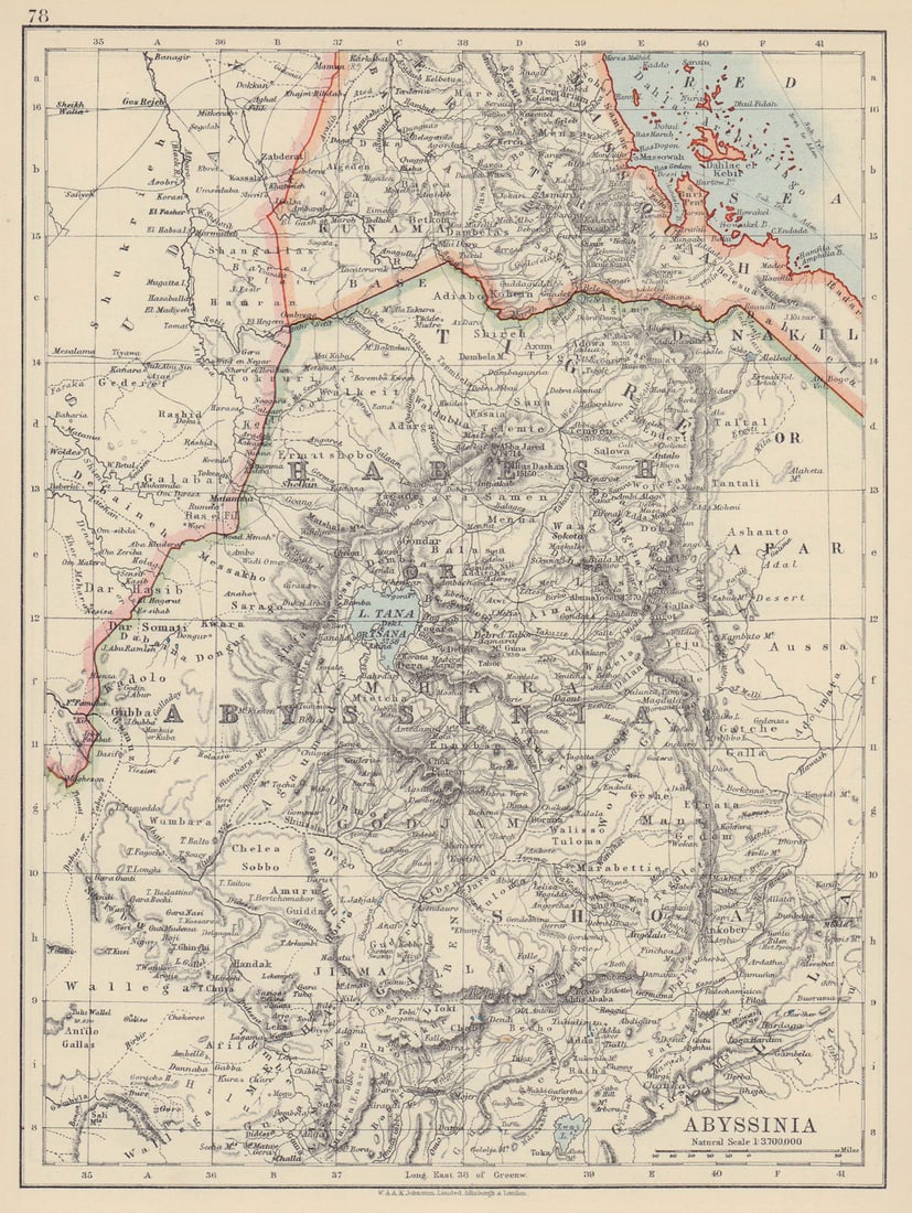ABYSSINIA. Tigre Amhara Shoa Godjam. Ethiopia Eritrea. JOHNSTON 1910 old map: Abyssinia' by Johnston, W & AK. Published 1910. Colour antique map. Size 29 x 22 cm | 11.0 x 8.5 inches. Condition: Good; suitable for framing. The image shown may have been taken from a different exa