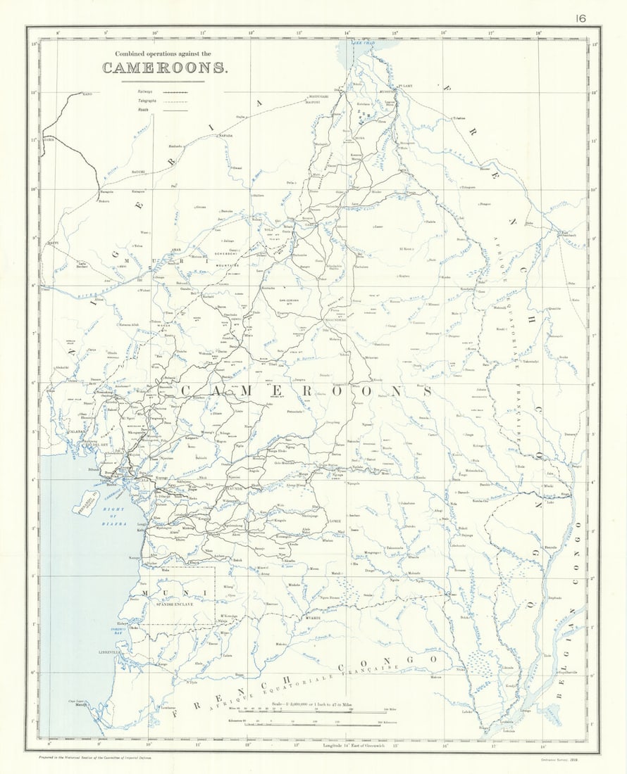 Cameroon operations. Kamerun Campaign. 1914. First World War. 1920 old map (1 of 1)