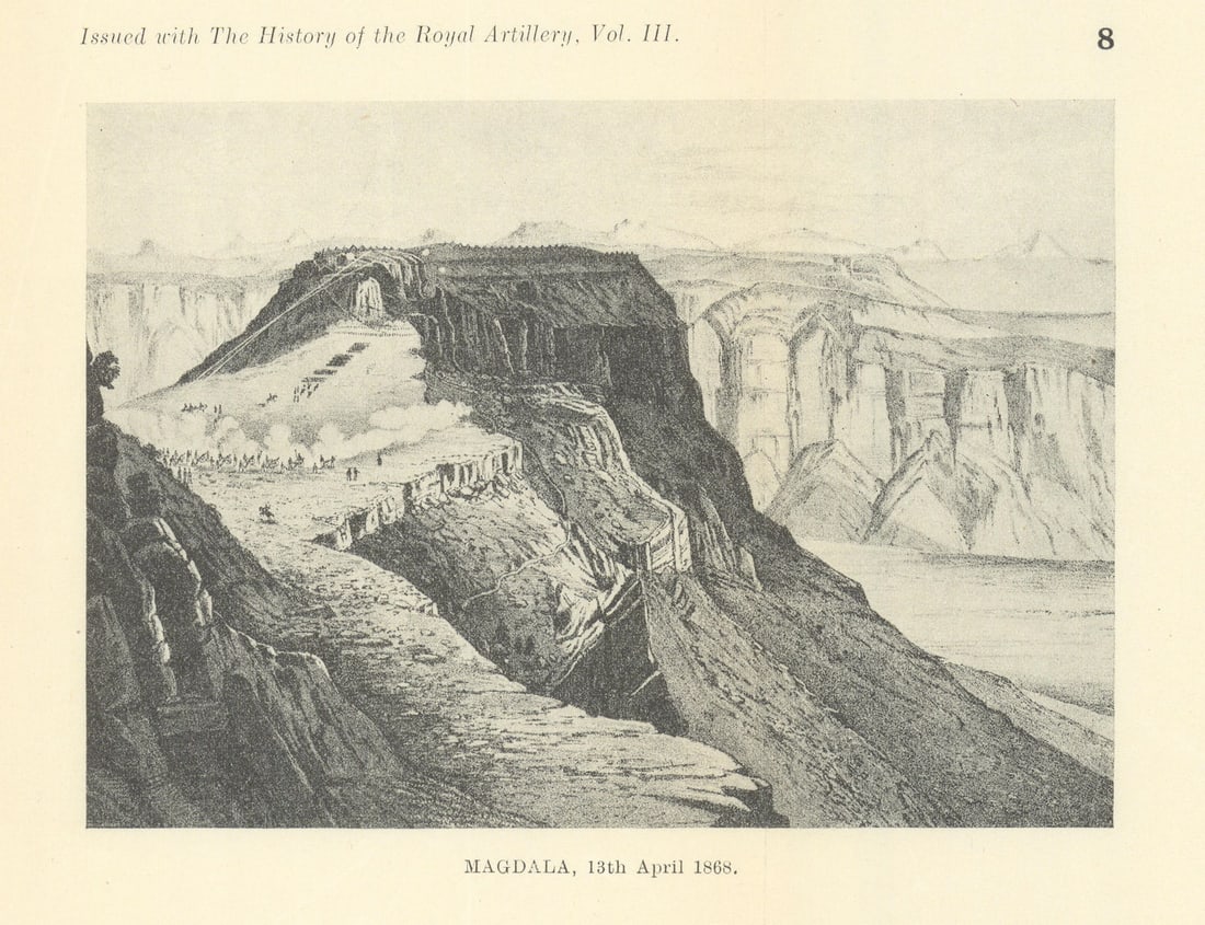 Battle of Magdala 1868. Abyssinia Expedition. Ethiopia. Royal Artillery 1937: Magdala, 13th April 1868 [British Expedition to Abyssinia, Ethiopia] by Anonymous. Published 1931-1937. Antique sketch map. Size 14 x 18 cm | 5.5 x 7.0 inches. Condition: Good; suitable for framing. P