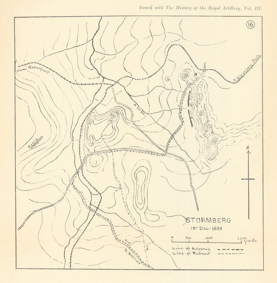 Battle of Stormberg 1899. 2nd Boer War. South Africa. Royal Artillery 1937 map: Stormberg 10th Dec 1899 [Second Boer War, South Africa] by Anonymous. Published 1931-1937. Antique sketch map. Size 21 x 21 cm | 8.5 x 8.0 inches. Condition: Good; suitable for framing. Please check t