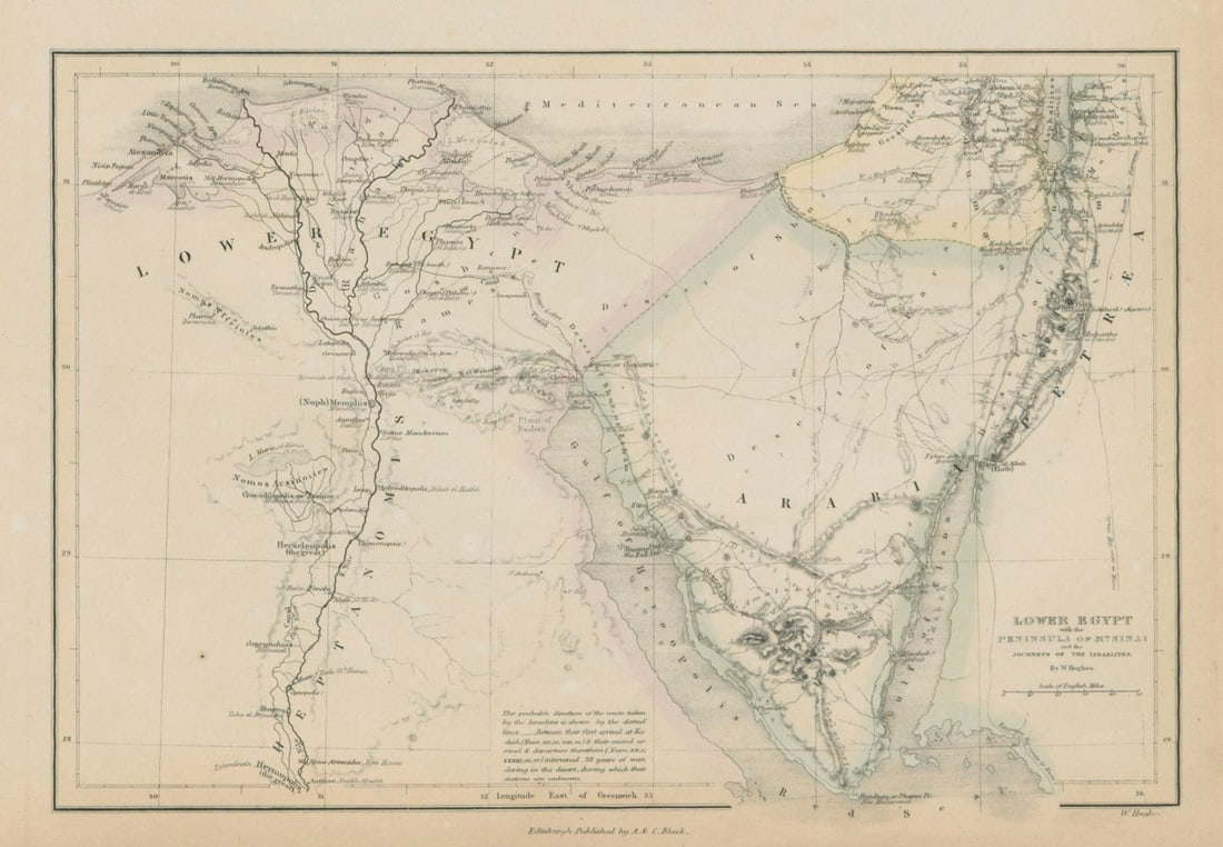 Lower Egypt, Sinai peninsula & Exodus of the Israelites. WILLIAM HUGHES 1856 map (1 of 1)