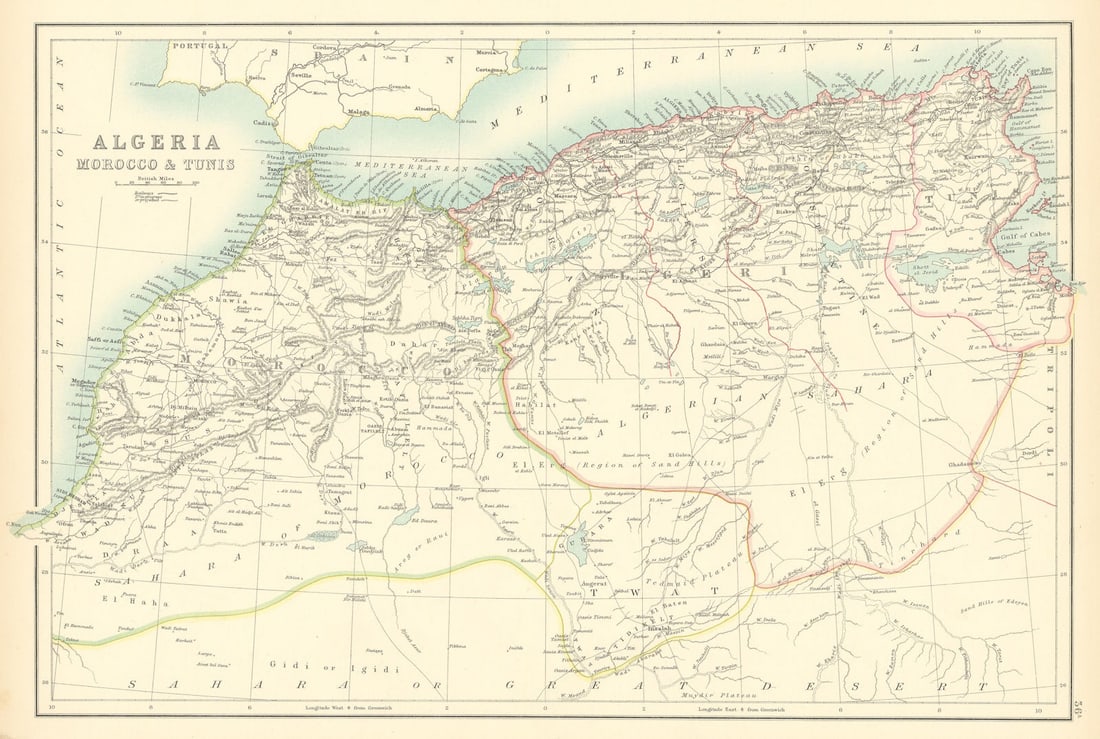 Algeria Morocco & Tunis. North Africa. Tunisia. Maghreb. BARTHOLOMEW 1898 map (1 of 1)