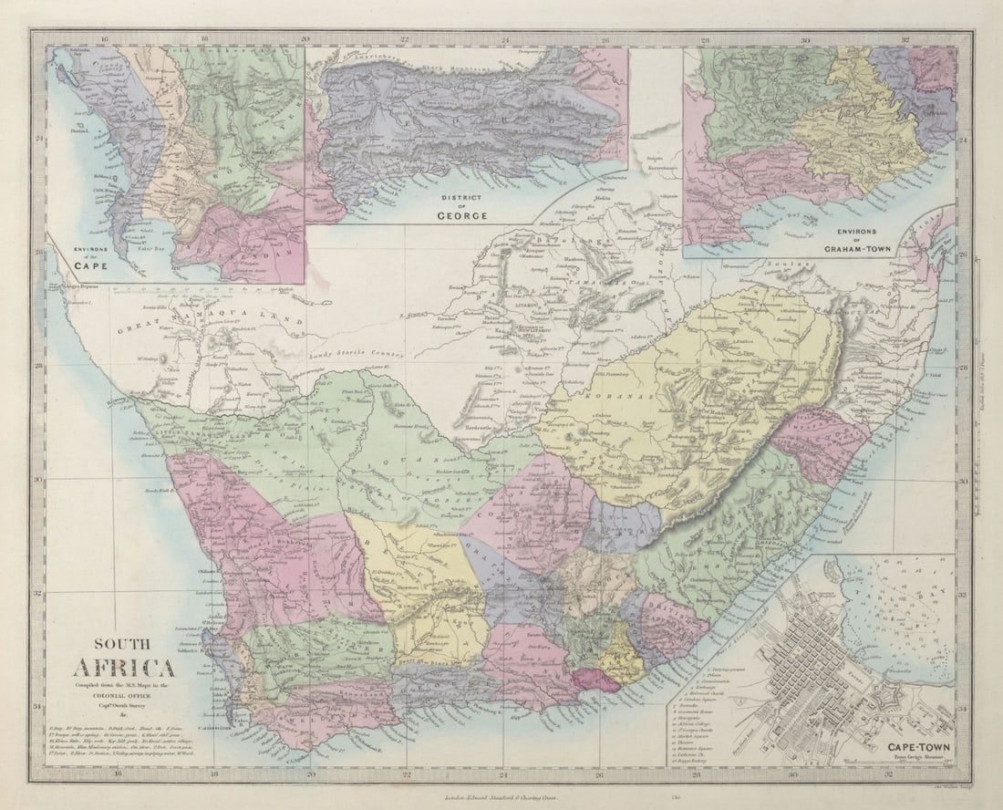 SOUTH AFRICA. Cape Town plan. Graham Town. District of George. SDUK 1857 map (1 of 1)