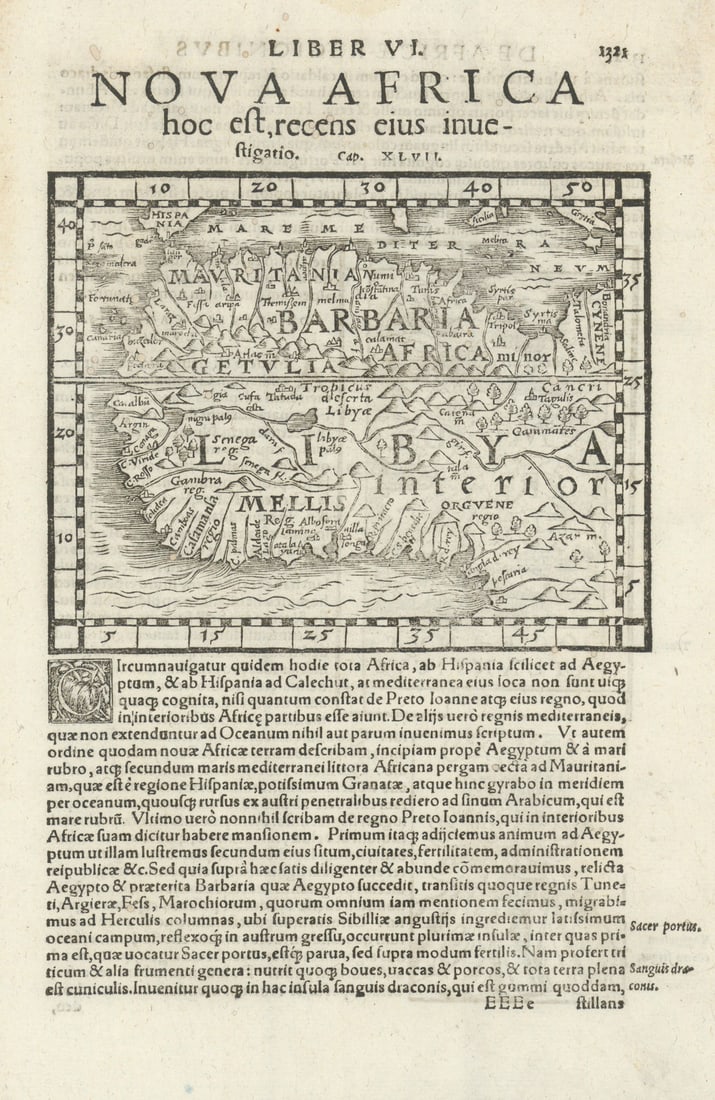 Nova Africa hoc est, recens eius inuestigatio. West Africa. MÜNSTER 1572 map: Nova Africa hoc est, recens eius inuestigatio [West Africa] by Münster, Sebastian. Published 1572. Antique 16th century woodcut map. Size 28 x 18 cm | 11.0 x 7.0 inches. Condition: Good; suitable