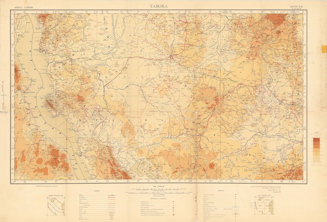 Tabora Safari map. Ugalla Mahale Mountains Rukwa Rungwa Katavi. Tanzania 1953 (1 of 1)
