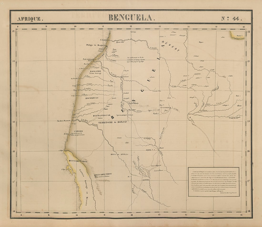 Afrique. Benguela #44. Southern Angola & Northern Namibia. VANDERMAELEN 1827 map: Afrique - Benguela - No. 44'. The southern coast and interior of Angola from Benguela southwards, and the northern coast of Namibia, including part of the Skeleton Coast . Philippe Marie Guillaume Van
