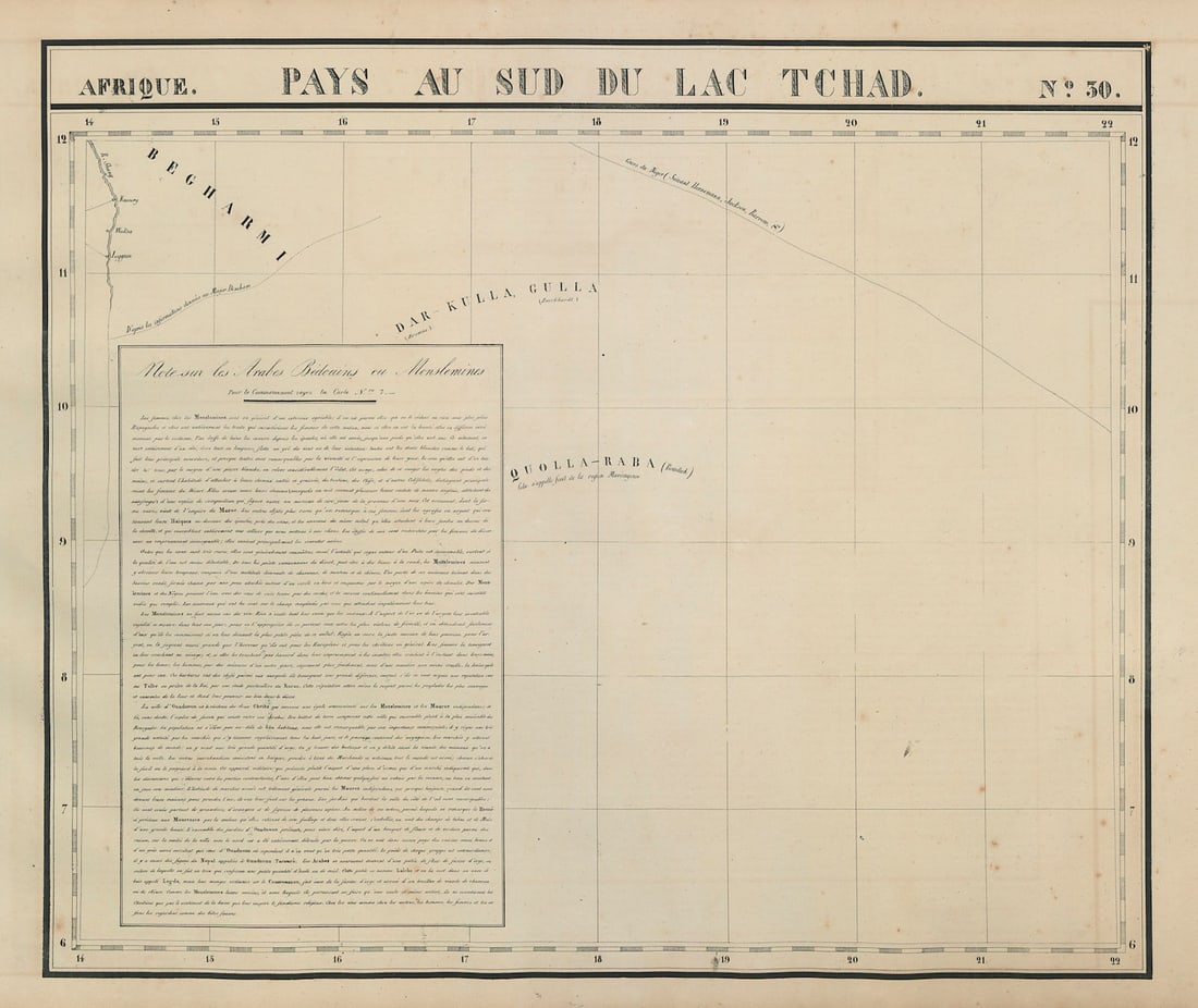 Afrique Pays… sud du Lac Tchad 30 Central African Republic VANDERMAELEN 1827 map: Afrique - Pays au sud du Lac Tchad [Note sur le Arabes Bédouins ou Monslemines] - No. 30. Southern Chad and the northern part of the Central African Republic . Philippe Marie Guillaume